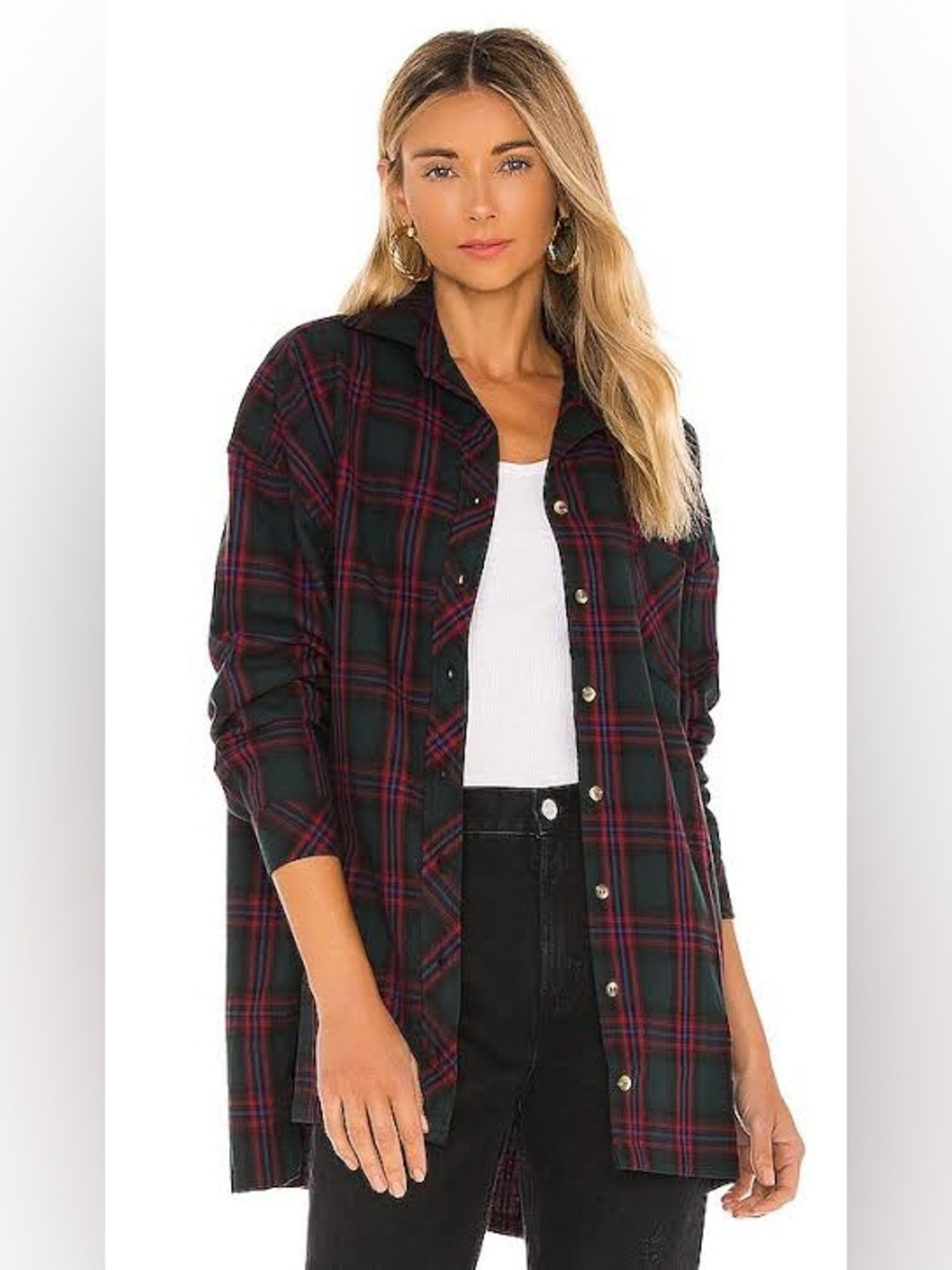 LOVERS AND FRIENDS Gela Oversized Top Button Down Small Plaid 9856